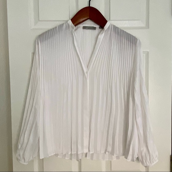 Vince chevron pleated white blouse XS - Picture 3 of 5